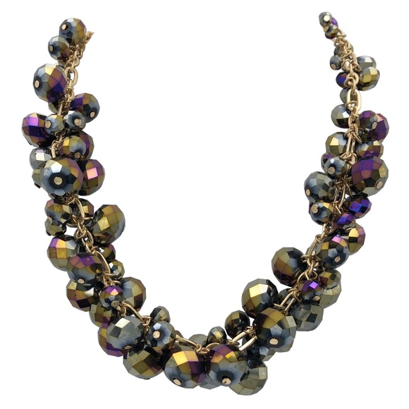 Purple Grey Metallic Glass Beaded Cluster Necklace - Picture 1 of 4